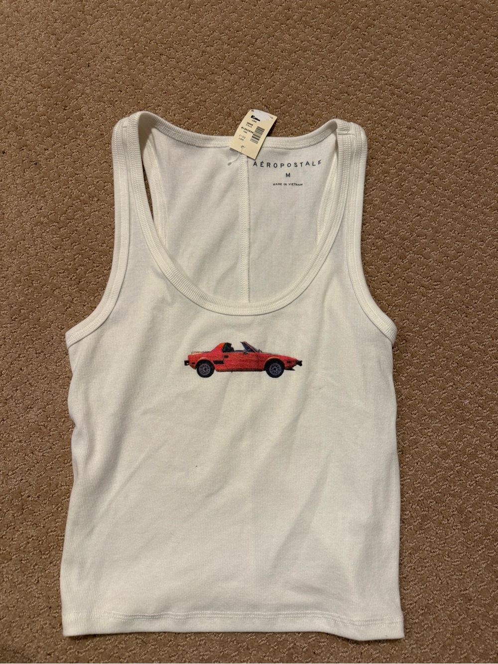 Aeropostale White Tank Top with Red Car detail